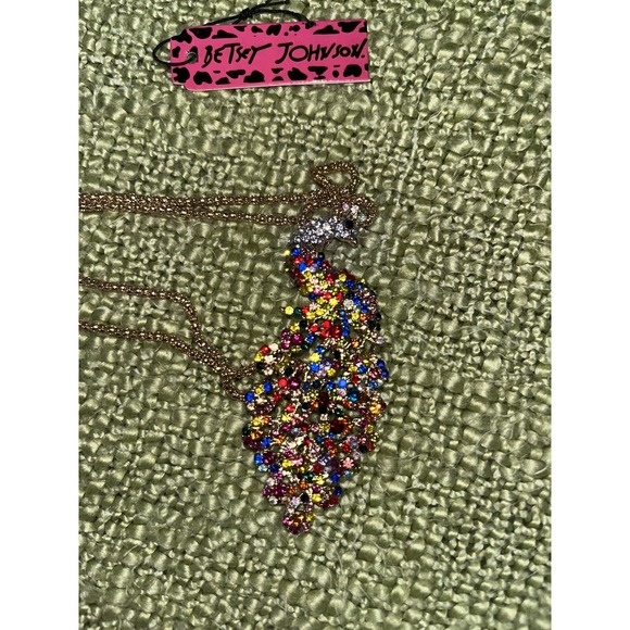 Betsey Johnson Jewelry - LG Betsey Johnson ~ Multicolor Peacock‎ Necklace Brooch Sparkly, Giftable